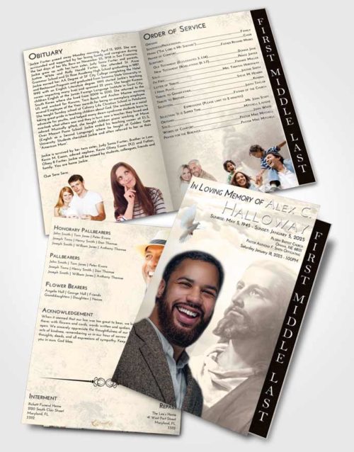 2 Page Graduated Step Fold Funeral Program Template Brochure Tranquil Gaze of Jesus