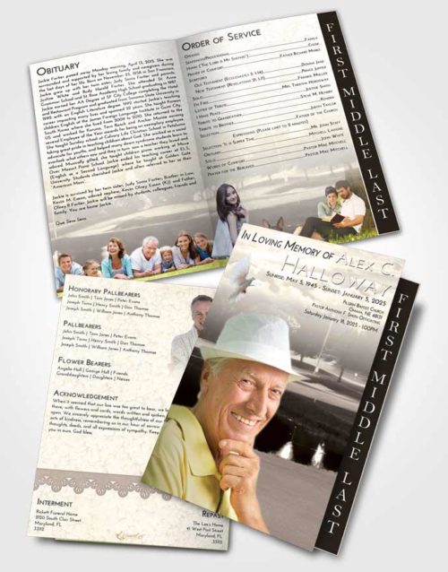 2 Page Graduated Step Fold Funeral Program Template Brochure Tranquil Golf Paradise