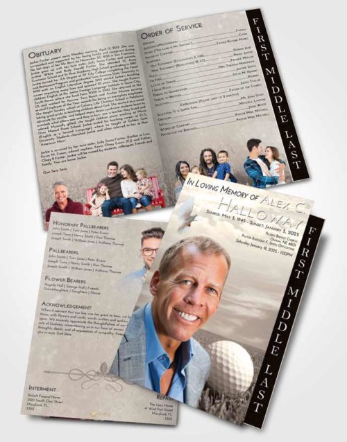 2 Page Graduated Step Fold Funeral Program Template Brochure Tranquil Golf Serenity