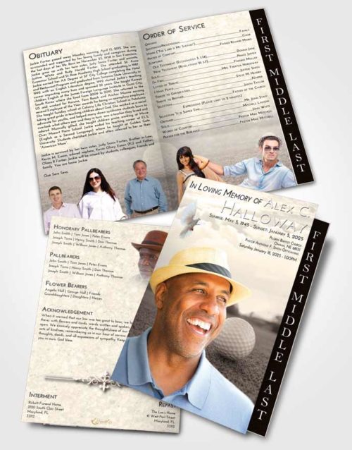 2 Page Graduated Step Fold Funeral Program Template Brochure Tranquil Golfing Honor