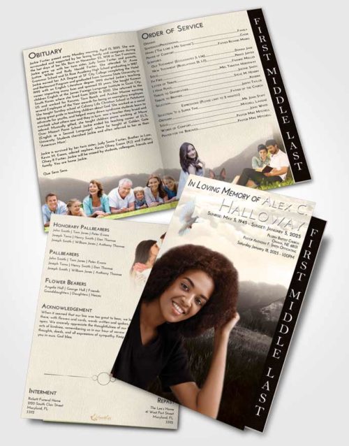 2 Page Graduated Step Fold Funeral Program Template Brochure Tranquil Graceful Mountains