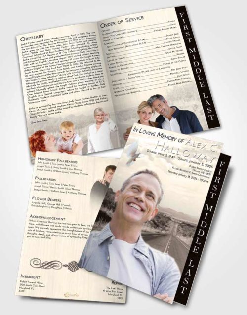 2 Page Graduated Step Fold Funeral Program Template Brochure Tranquil Highway Cruise
