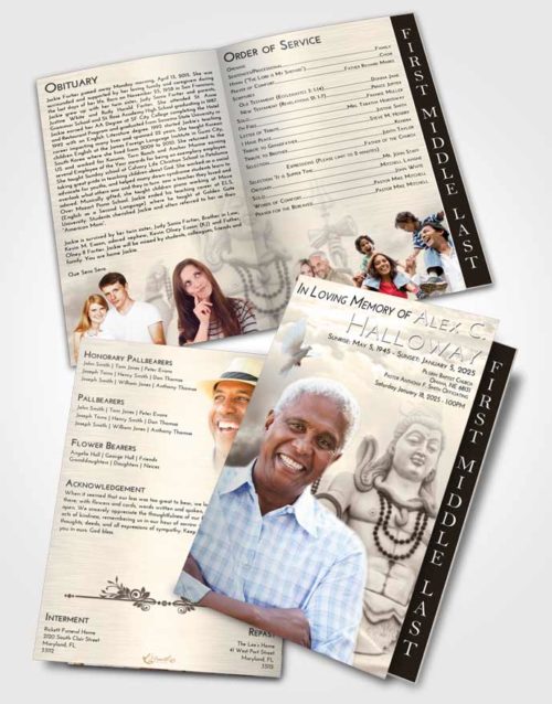 2 Page Graduated Step Fold Funeral Program Template Brochure Tranquil Hindu Mystery