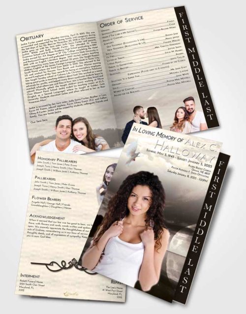 2 Page Graduated Step Fold Funeral Program Template Brochure Tranquil Illuminated Evening