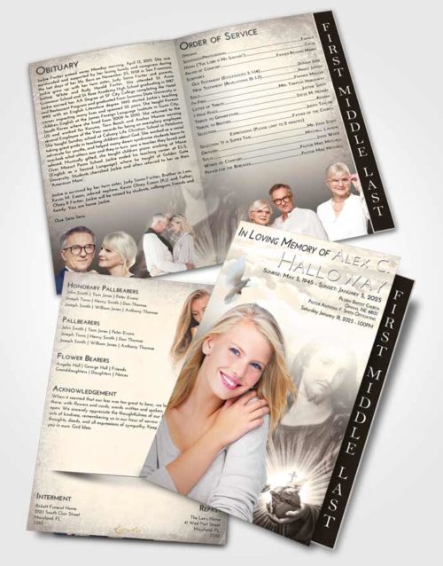 2 Page Graduated Step Fold Funeral Program Template Brochure Tranquil Jesus Christ
