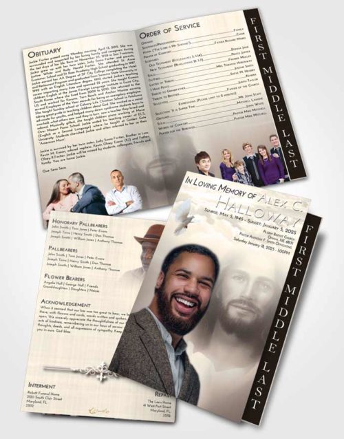 2 Page Graduated Step Fold Funeral Program Template Brochure Tranquil Jesus in Heaven