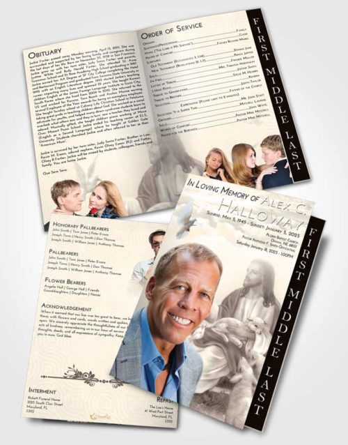 2 Page Graduated Step Fold Funeral Program Template Brochure Tranquil Jesus in the Sky