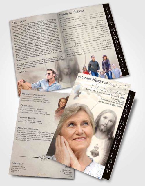 2 Page Graduated Step Fold Funeral Program Template Brochure Tranquil Jesus our Lord