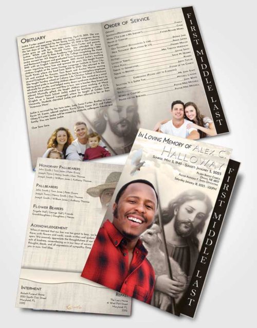 2 Page Graduated Step Fold Funeral Program Template Brochure Tranquil Jesus the Savior
