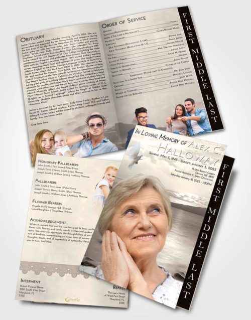 2 Page Graduated Step Fold Funeral Program Template Brochure Tranquil Lake Front