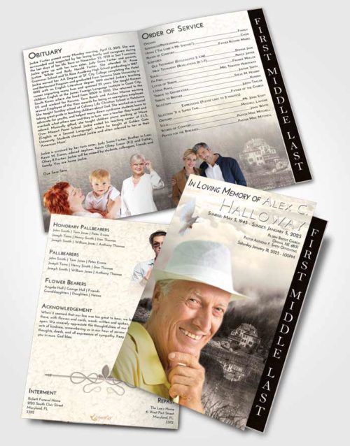 2 Page Graduated Step Fold Funeral Program Template Brochure Tranquil Lake House