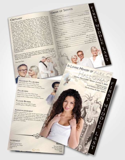 2 Page Graduated Step Fold Funeral Program Template Brochure Tranquil Lakshmi Divinity