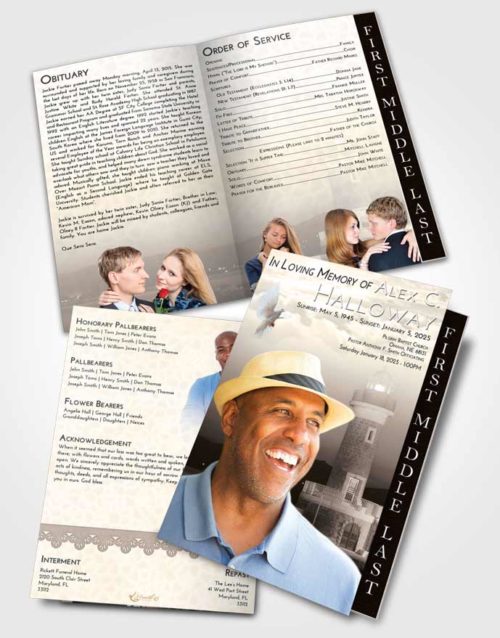 2 Page Graduated Step Fold Funeral Program Template Brochure Tranquil Lighthouse Majesty