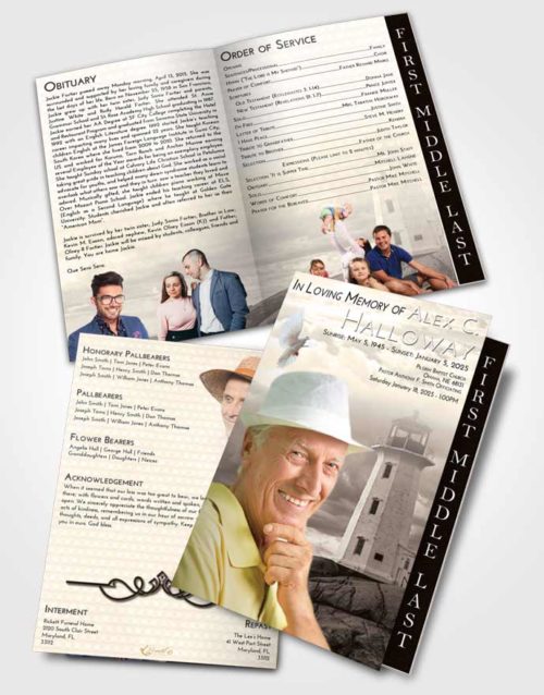 2 Page Graduated Step Fold Funeral Program Template Brochure Tranquil Lighthouse Safety