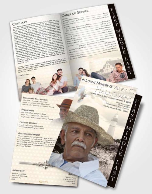 2 Page Graduated Step Fold Funeral Program Template Brochure Tranquil Lighthouse Secret