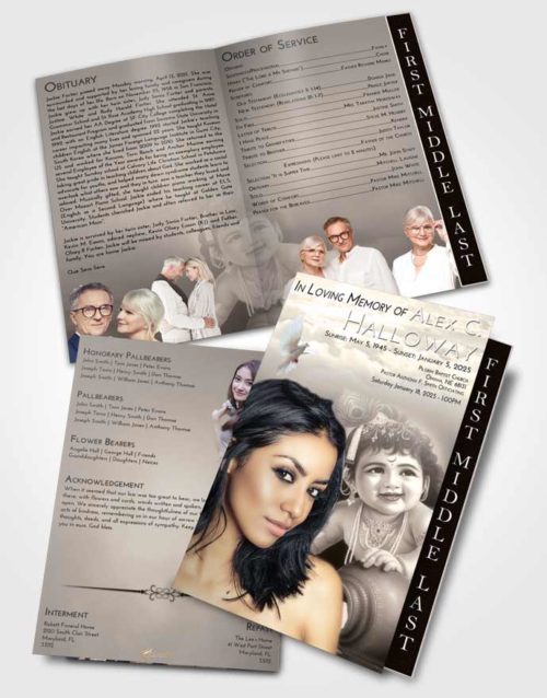 2 Page Graduated Step Fold Funeral Program Template Brochure Tranquil Lord Krishna Divinity