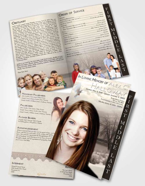 2 Page Graduated Step Fold Funeral Program Template Brochure Tranquil Lovely Lake