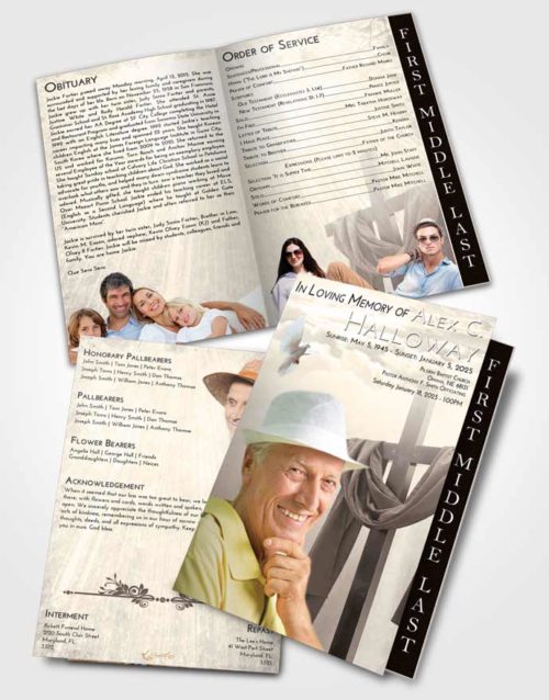 2 Page Graduated Step Fold Funeral Program Template Brochure Tranquil Loving Cross