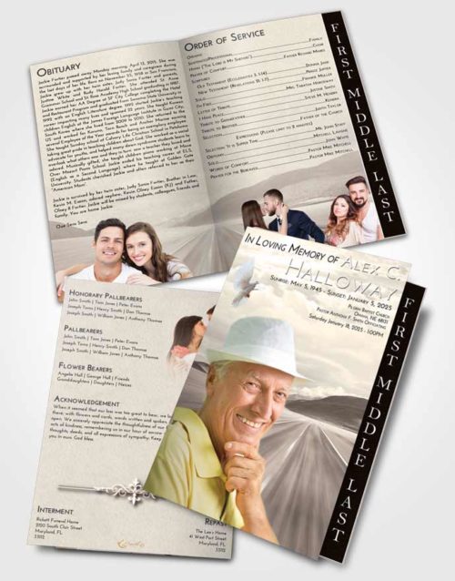 2 Page Graduated Step Fold Funeral Program Template Brochure Tranquil Morning Highway