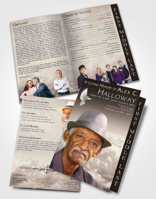2 Page Graduated Step Fold Funeral Program Template Brochure Tranquil Return to the Clouds
