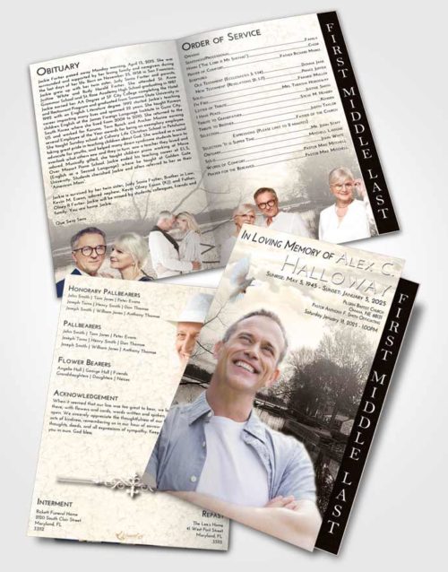2 Page Graduated Step Fold Funeral Program Template Brochure Tranquil River Reflection