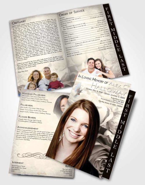 2 Page Graduated Step Fold Funeral Program Template Brochure Tranquil Rose Magic
