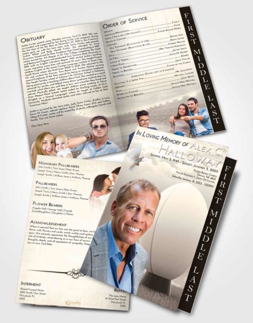 2 Page Graduated Step Fold Funeral Program Template Brochure Tranquil Rugby Honor