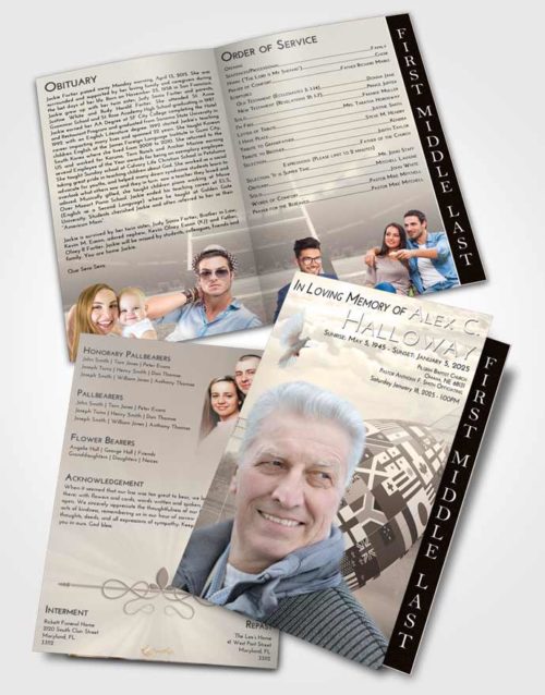 2 Page Graduated Step Fold Funeral Program Template Brochure Tranquil Rugby Passion