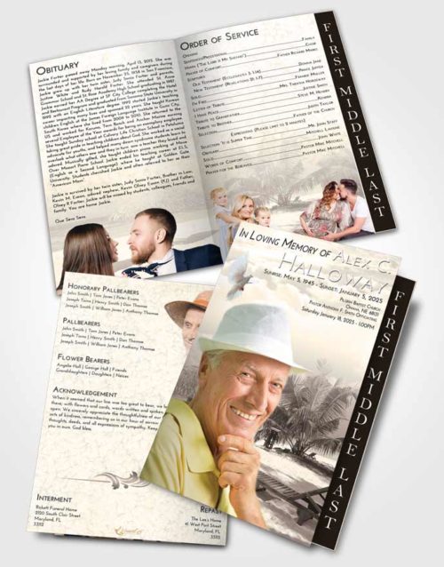 2 Page Graduated Step Fold Funeral Program Template Brochure Tranquil Sandy Beach