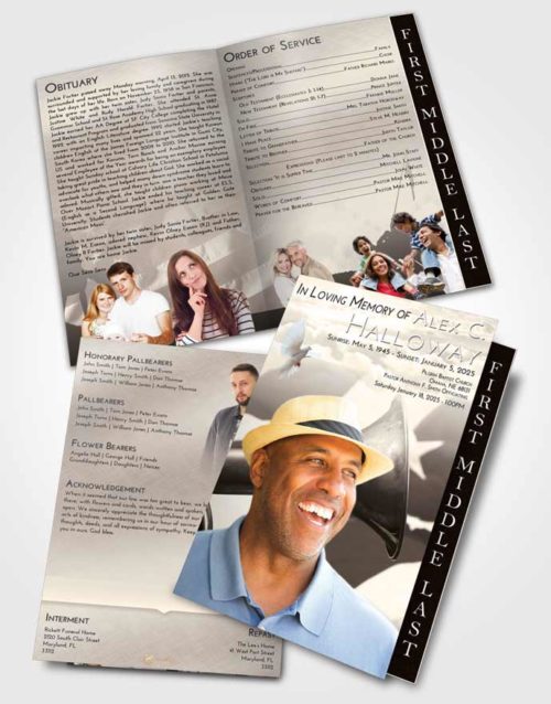 2 Page Graduated Step Fold Funeral Program Template Brochure Tranquil Service Honor
