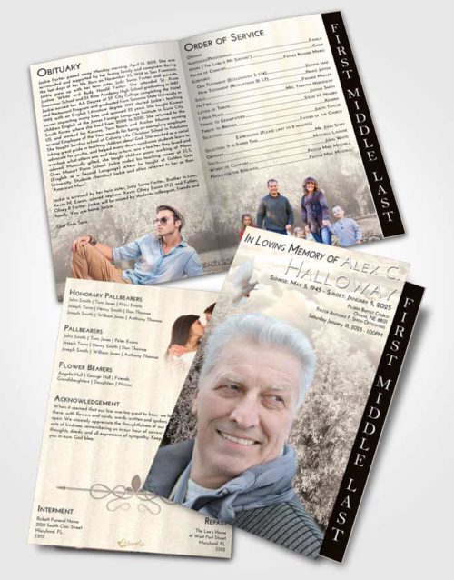 2 Page Graduated Step Fold Funeral Program Template Brochure Tranquil Snowy Love