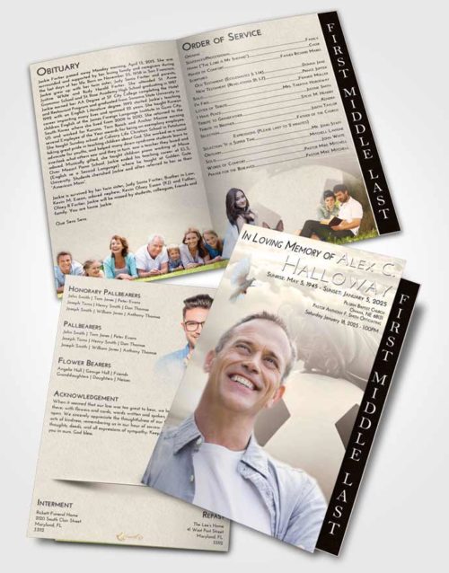 2 Page Graduated Step Fold Funeral Program Template Brochure Tranquil Soccer Cleats