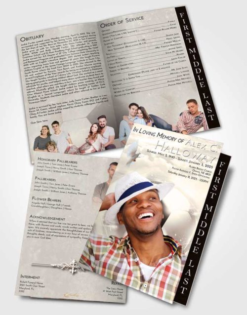 2 Page Graduated Step Fold Funeral Program Template Brochure Tranquil Soccer Destiny