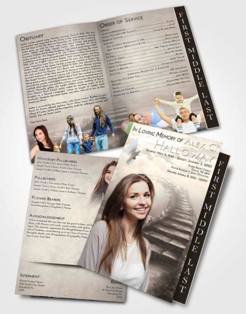 2 Page Graduated Step Fold Funeral Program Template Brochure Tranquil Stairway Above