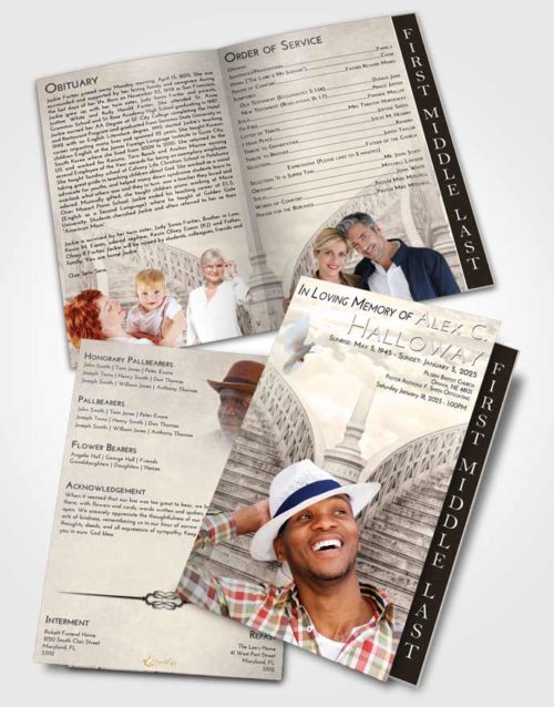 2 Page Graduated Step Fold Funeral Program Template Brochure Tranquil Stairway of Love