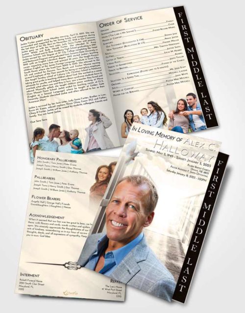 2 Page Graduated Step Fold Funeral Program Template Brochure Tranquil Stairway to Faith