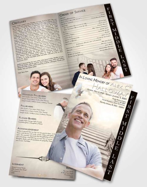 2 Page Graduated Step Fold Funeral Program Template Brochure Tranquil Stairway to Freedom