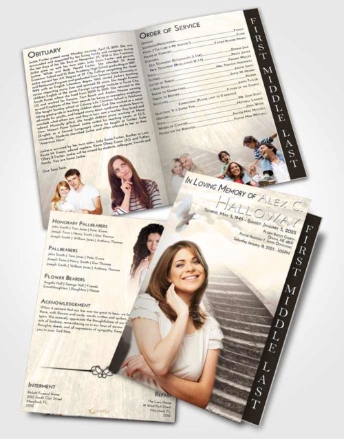 2 Page Graduated Step Fold Funeral Program Template Brochure Tranquil Stairway to Magnificence