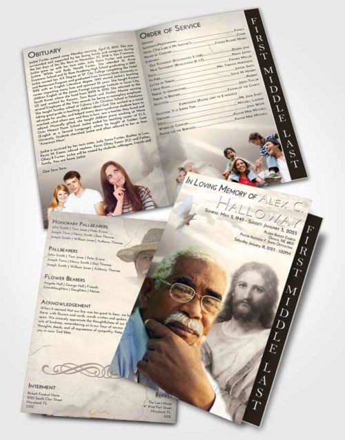 2 Page Graduated Step Fold Funeral Program Template Brochure Tranquil Star of Jesus