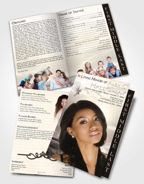 2 Page Graduated Step Fold Funeral Program Template Brochure Tranquil Summer Fields