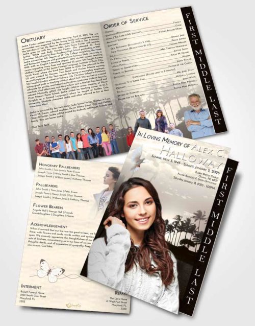2 Page Graduated Step Fold Funeral Program Template Brochure Tranquil Summer Palms