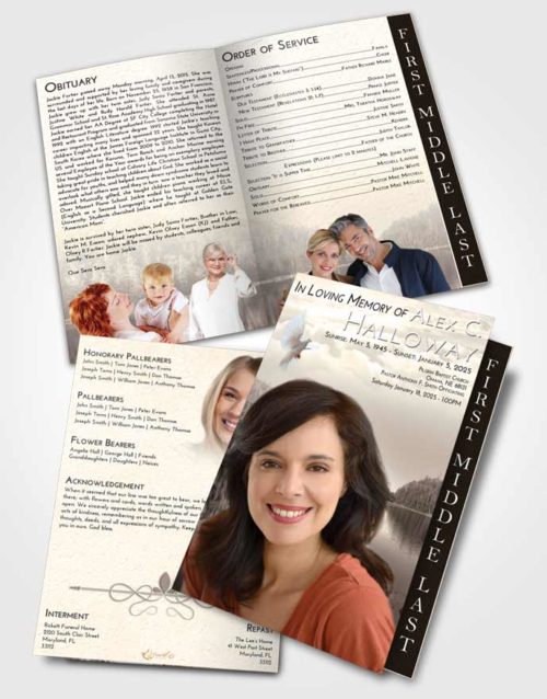 2 Page Graduated Step Fold Funeral Program Template Brochure Tranquil Sun Blaze
