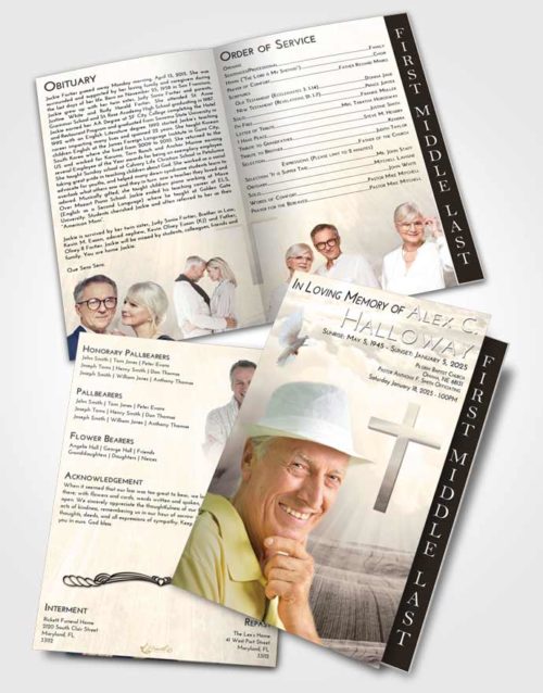 2 Page Graduated Step Fold Funeral Program Template Brochure Tranquil The Cross of Life