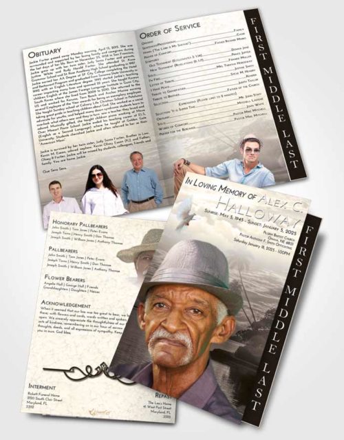 2 Page Graduated Step Fold Funeral Program Template Brochure Tranquil Tropical Beach