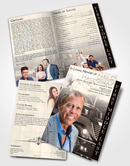 2 Page Graduated Step Fold Funeral Program Template Brochure Tranquil Trucker Life