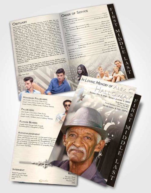 2 Page Graduated Step Fold Funeral Program Template Brochure Tranquil Veterans Goodbye