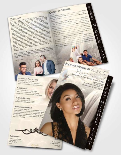 2 Page Graduated Step Fold Funeral Program Template Brochure Tranquil Waterfall Serenity