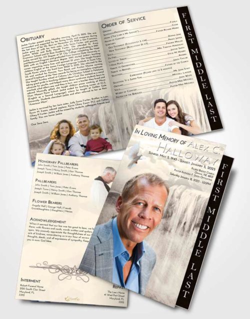 2 Page Graduated Step Fold Funeral Program Template Brochure Tranquil Waterfall Tranquility