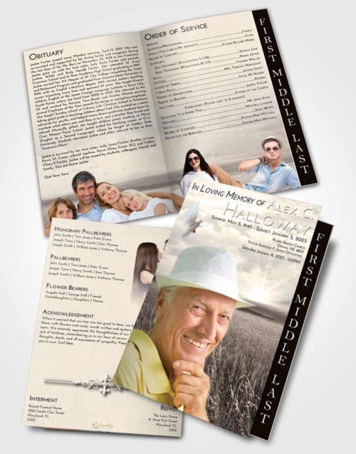 2 Page Graduated Step Fold Funeral Program Template Brochure Tranquil Wheat Fields