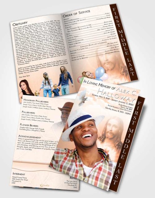 2 Page Graduated Step Fold Funeral Program Template Brochure Vintage Jesus Love